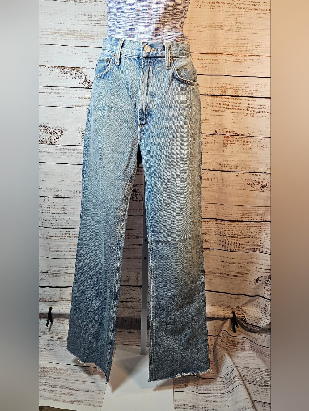 AGOLDE Leena Mid Rise Baby Flare Jeans Raw Hem NWT Size 26